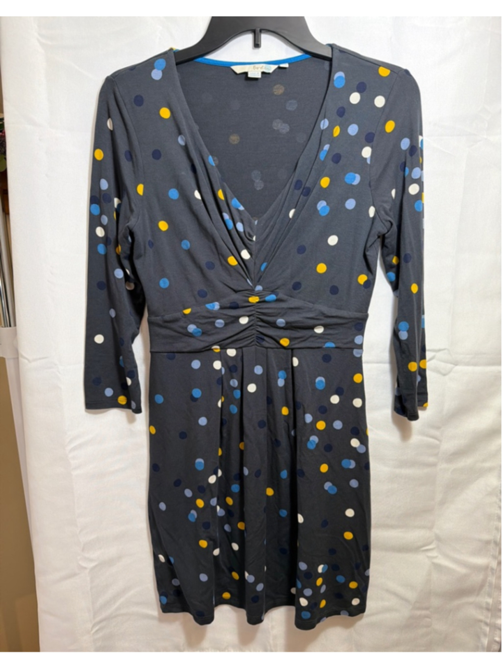 Women's Boden Gray Polka Dot 3/4 Sleeve Dress Size 6 Preppy Minimalist Career